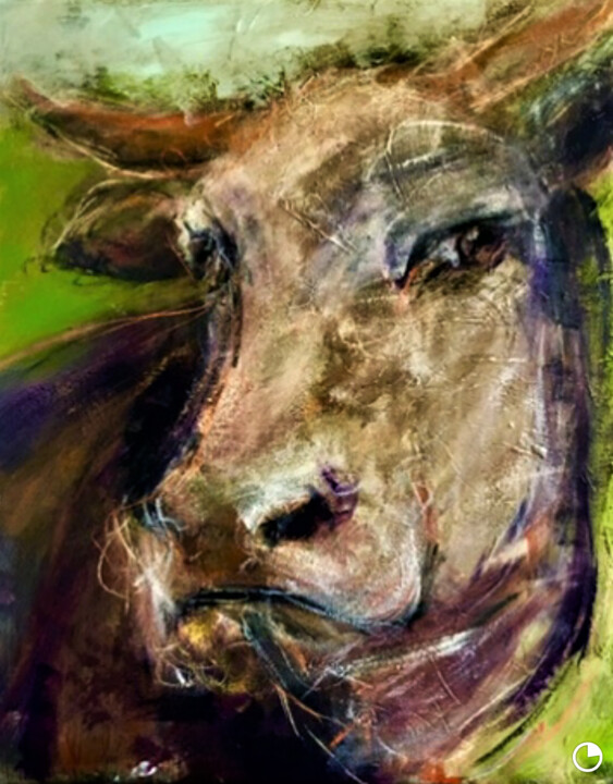 Painting titled "Tête de vache" by Badia, Original Artwork, Acrylic