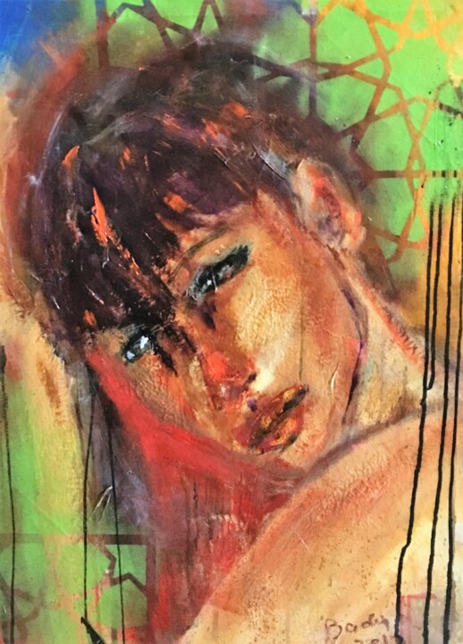 Painting titled "regard de femme 28" by Badia, Original Artwork, Acrylic
