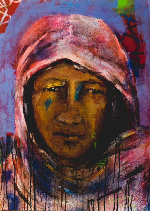Schilderij getiteld "Regard de femme 9" door Badia, Origineel Kunstwerk, Acryl