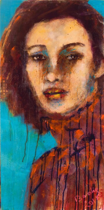 Painting titled "regard de femme 12" by Badia, Original Artwork, Acrylic