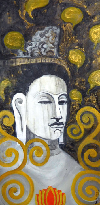 Painting titled "buddha-painting-12x…" by Ganesh Badiger, Original Artwork, Acrylic