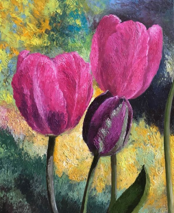 Painting titled "tulips from the gar…" by Viktoriia Nedashkivska, Original Artwork