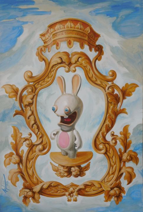 Painting titled "In Hoc Signo Vinces" by Stephane Badroff, Original Artwork, Acrylic Mounted on Wood Stretcher frame