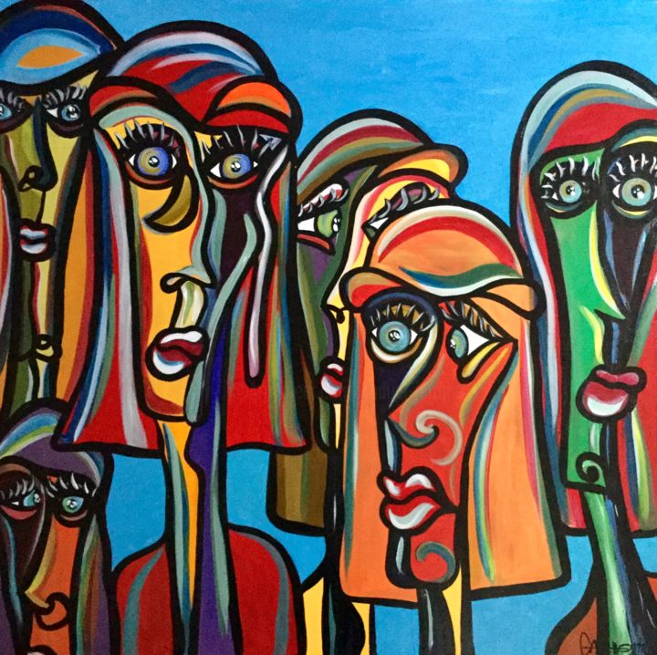 Painting titled "Les filles" by Marjorie Galetto, Original Artwork, Acrylic