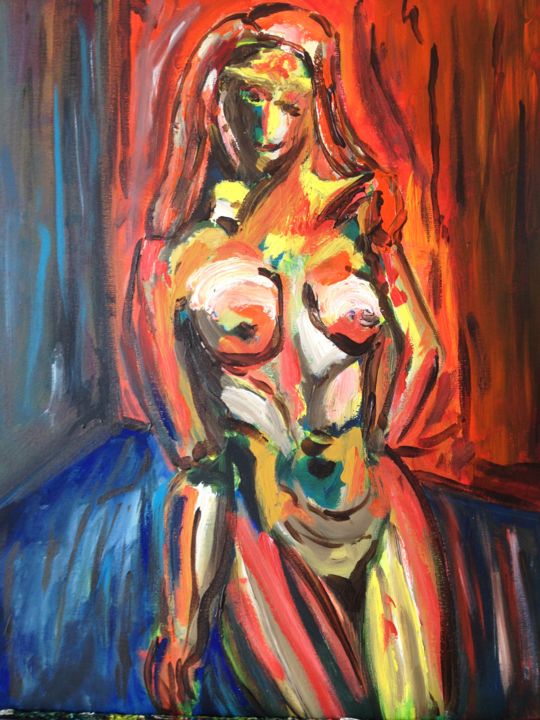 Painting titled "La Femme Rouge" by Pierre-Jean Bechade, Original Artwork, Acrylic