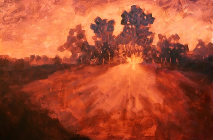Painting titled "A new day" by Bahram Berj Kafai, Original Artwork, Oil Mounted on Wood Stretcher frame