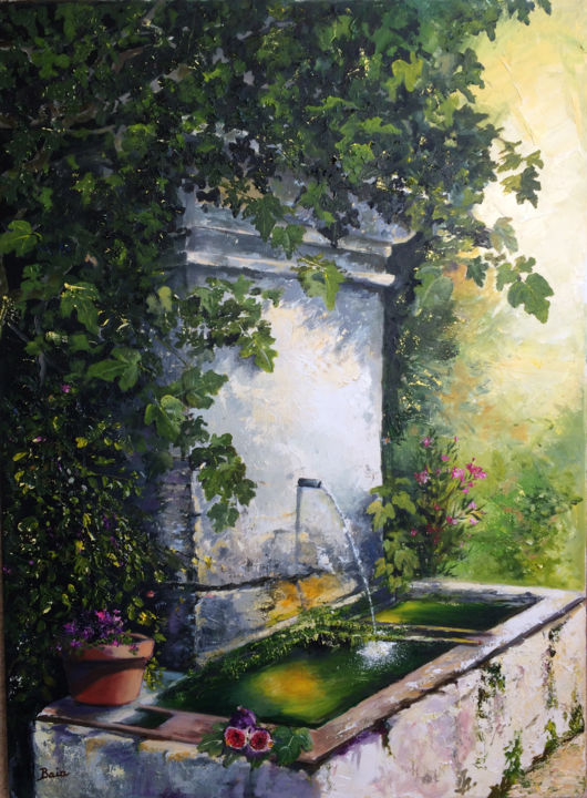 Malarstwo zatytułowany „fontaine en Provenc…” autorstwa Baia Pontier, Oryginalna praca, Olej