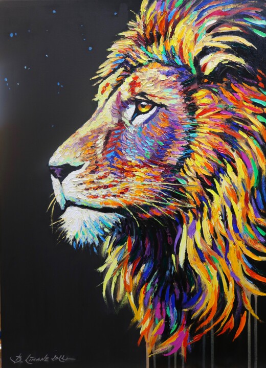 Painting titled "Lion - 3." by Baiba Limane, Original Artwork, Acrylic