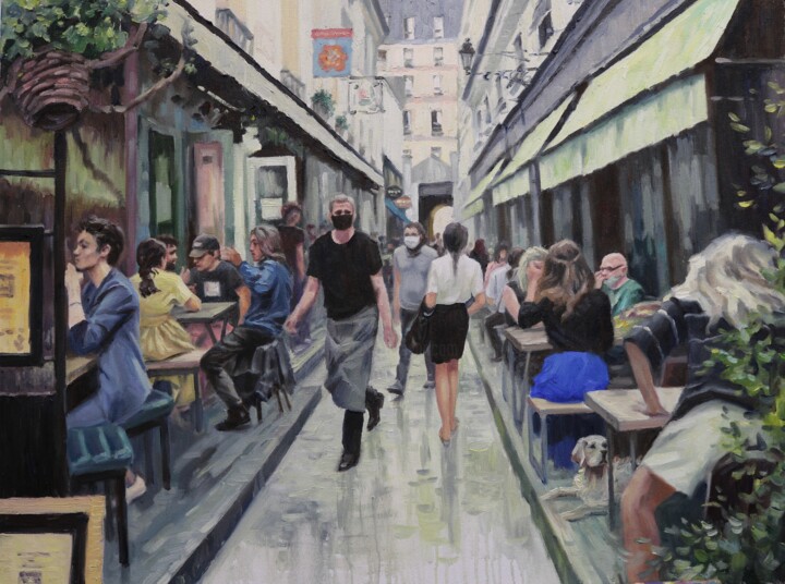 Pittura intitolato "In a cafe in Paris" da Baiba Limane, Opera d'arte originale, Olio