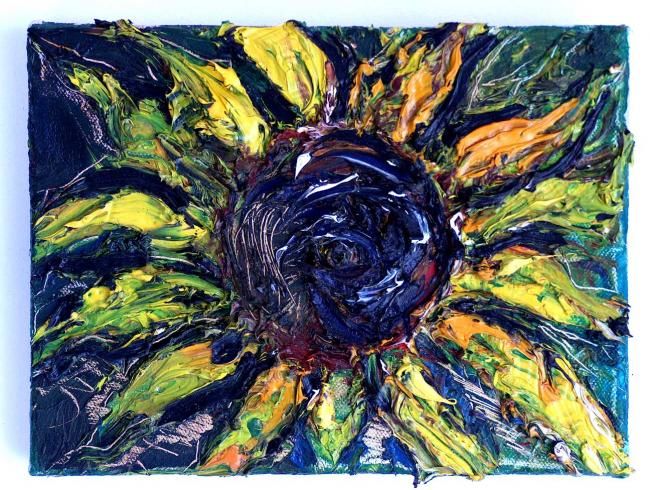 Painting titled "black sun flower" by Csaba Nicolae Baican Georgescu, Original Artwork