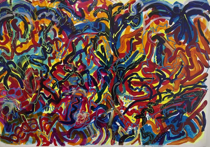 Картина под названием "'FRANTIC DANCE'" - Bailey Bedard, Подлинное произведение искусства, Акрил Установлен на плексиглас