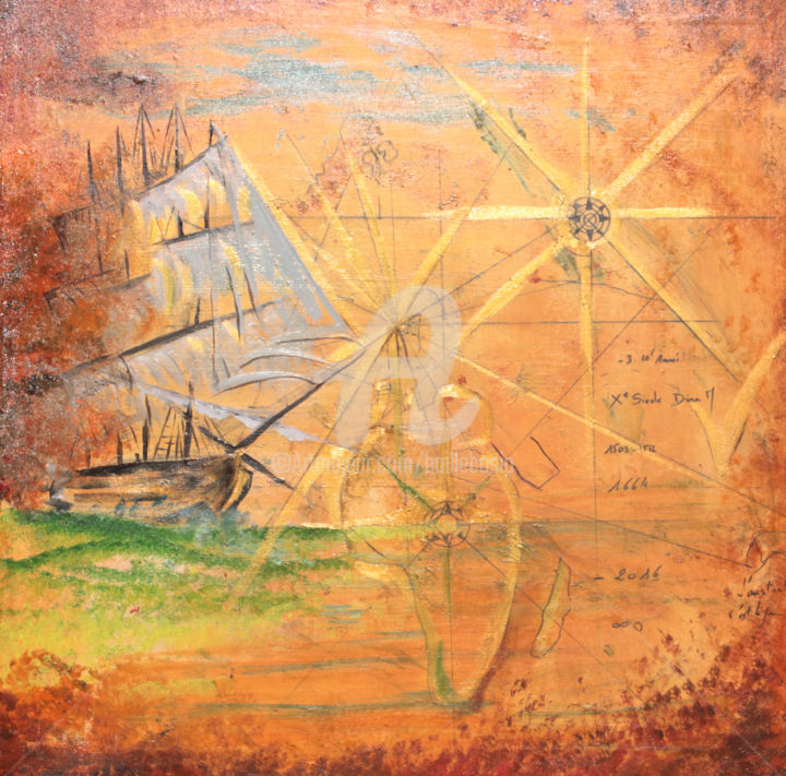 Pintura intitulada "La rose des vents n…" por Jez Bb, Obras de arte originais, Óleo Montado em Armação em madeira