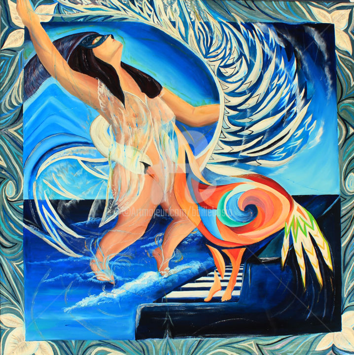 Peinture intitulée "Leda et le cygne" par Jez Bb, Œuvre d'art originale, Huile