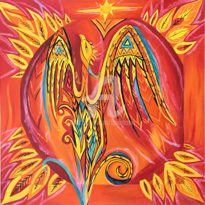 Peinture intitulée "Phoenix envol" par Jez Bb, Œuvre d'art originale, Huile