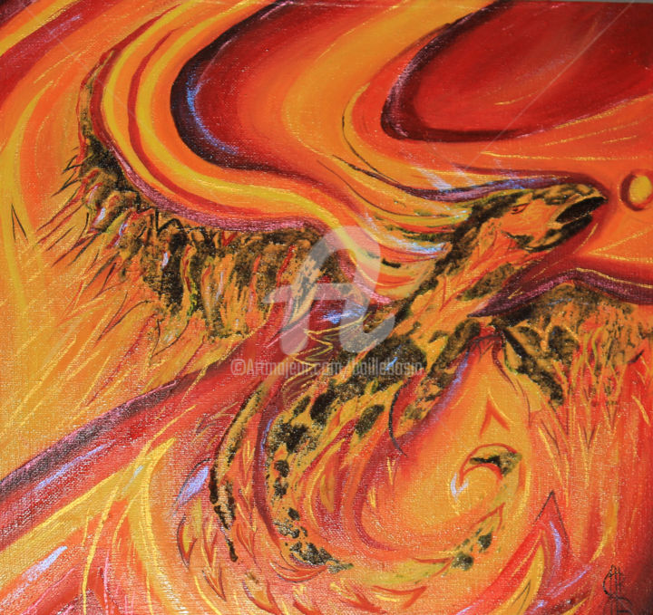 Malerei mit dem Titel "Lava Flow - L'envol…" von Jez Bb, Original-Kunstwerk, Öl