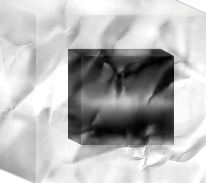 Grafika cyfrowa / sztuka generowana cyfrowo zatytułowany „CUBE IN BLACK ON WH…” autorstwa Vicent Creatik, Oryginalna praca,…