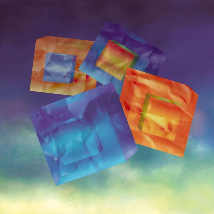 Digital Arts titled "FOUR CUBES IN A CHA…" by Vicent Creatik, Original Artwork, Digital Painting