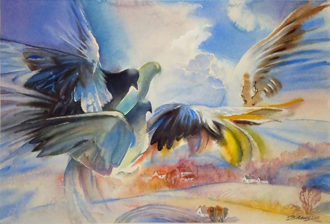 Peinture intitulée ",,Игры голубей.Высо…" par Valerij Makovoj, Œuvre d'art originale, Huile