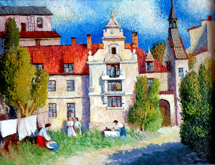 Painting titled "Старинный дом в Риг…" by Valerij Makovoj, Original Artwork, Oil