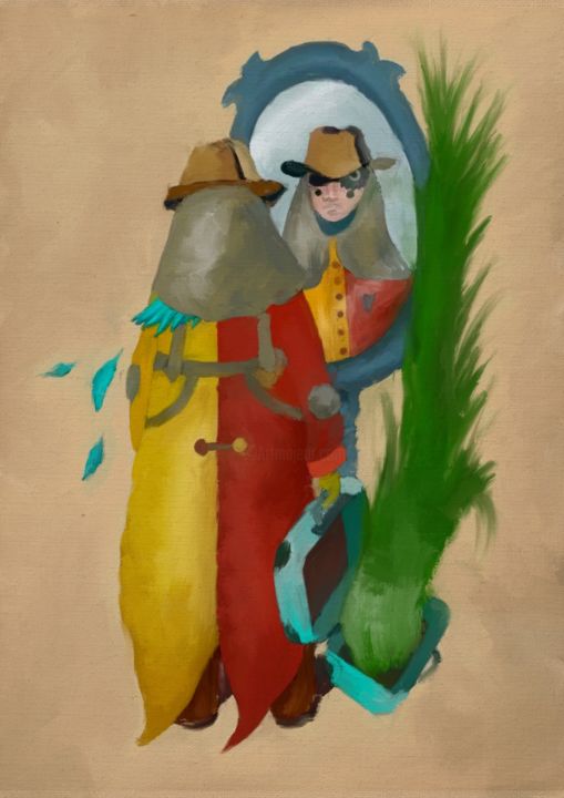 Painting titled "Birdman" by Bakhtiyar Sakupov, Original Artwork, Oil