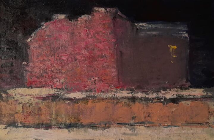 Картина под названием "Red house" - Sergey Bakin, Подлинное произведение искусства, Масло