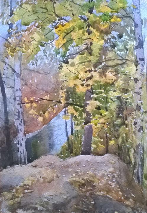 Painting titled "золотые листья осени" by Oleg Medvedev, Original Artwork, Watercolor