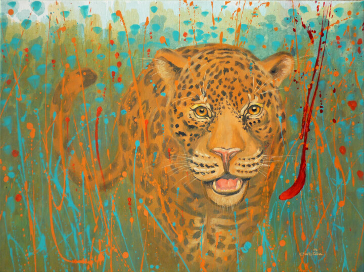 "Rey Jaguar" başlıklı Tablo Cabria tarafından, Orijinal sanat, Akrilik Ahşap Sedye çerçevesi üzerine monte edilmiş