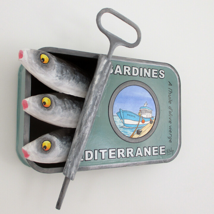 Sculpture intitulée "Sardines de Méditer…" par Philippe Balayn, Œuvre d'art originale, Papier mâché