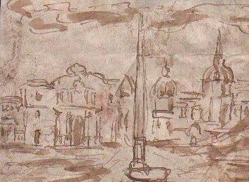 Disegno intitolato "piazza del popolo" da Baldas, Opera d'arte originale, Altro