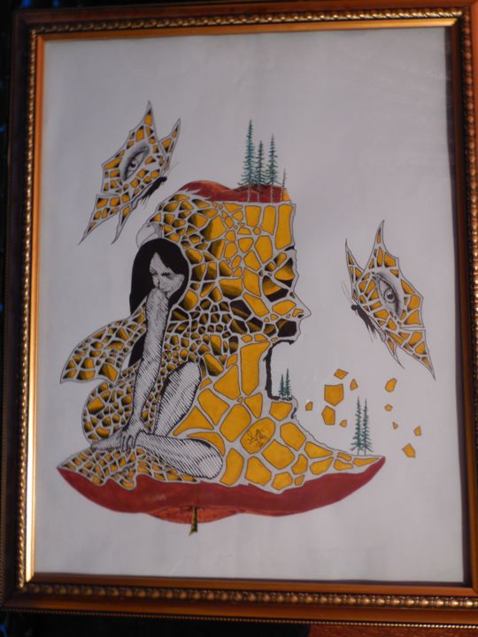 Pintura intitulada "mélancolie(une pomm…" por Baleme Khettab, Obras de arte originais