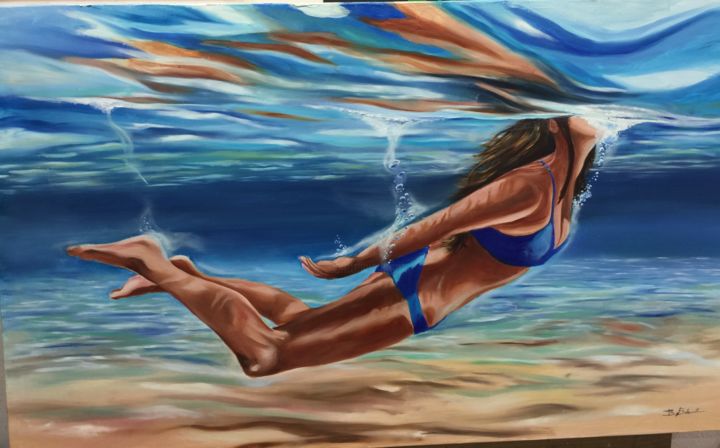 Pintura titulada "Bajo el mar" por Bebali, Obra de arte original, Oleo