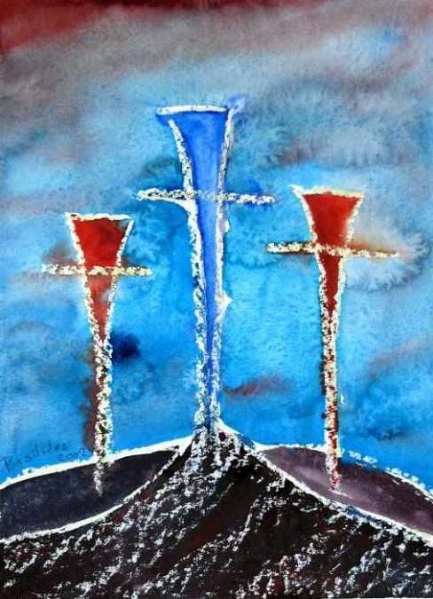 Painting titled "Totems chrétiens I" by Valentin, Original Artwork, Oil