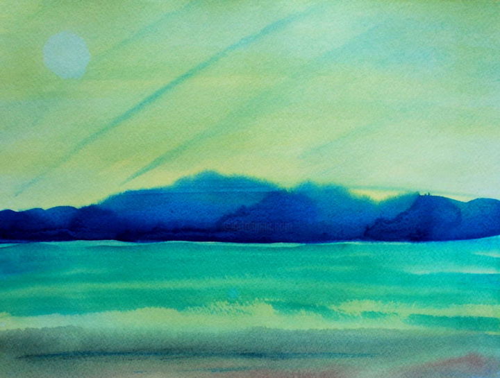 Painting titled "Paysage I" by Valentin, Original Artwork, Watercolor