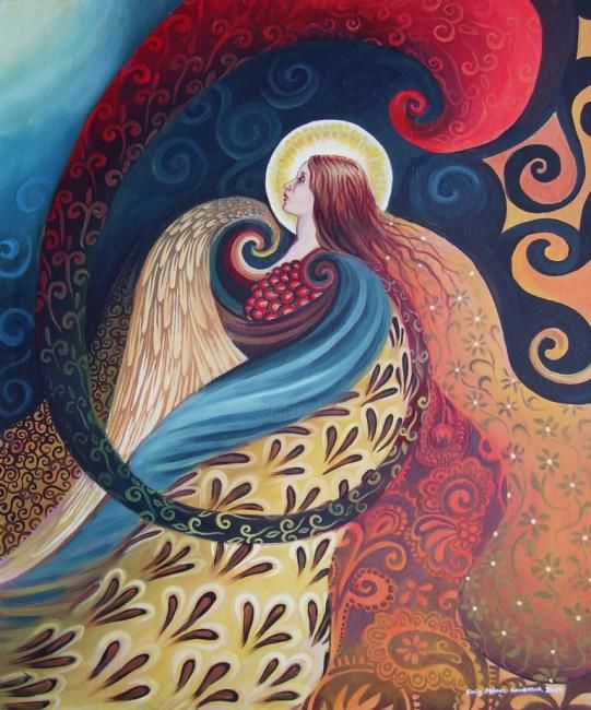 Painting titled "Feathered Goddess" by Emily Balivet, Original Artwork, Oil