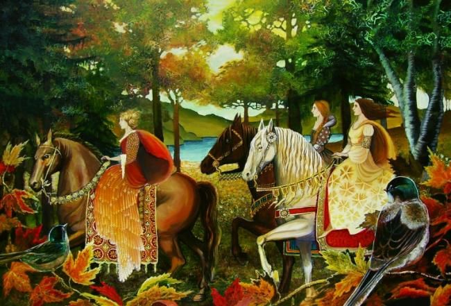 Painting titled "Autumn Riders" by Emily Balivet, Original Artwork, Other