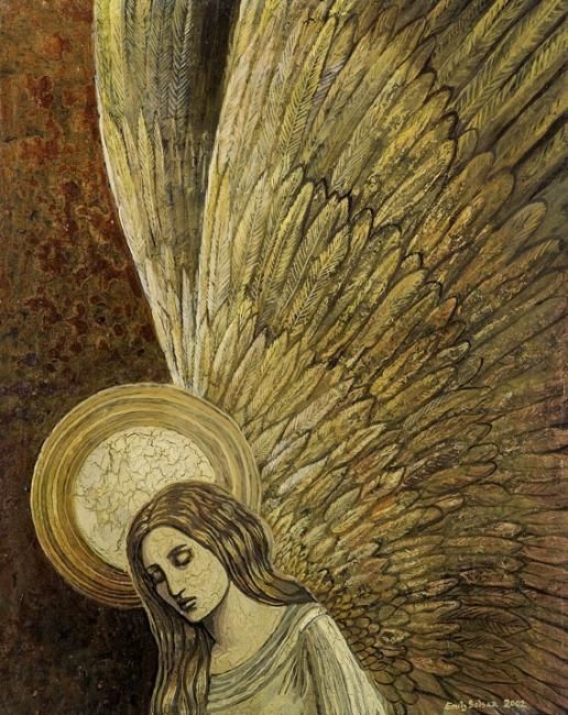 Painting titled "Gold Angel" by Emily Balivet, Original Artwork, Other