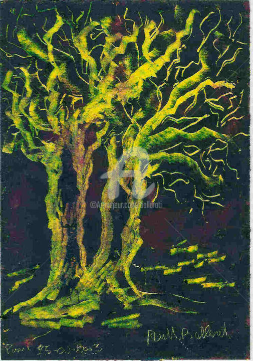Pittura intitolato "6-alberi-due-tratto…" da Anna Maria Ballarati, Opera d'arte originale