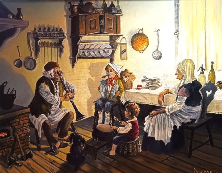 Painting titled ""Home concert"" by Tatyana Chuprina, Original Artwork, Oil