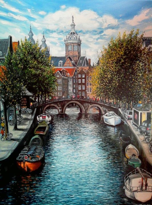 Pittura intitolato ""Amsterdam"" da Tatyana Chuprina, Opera d'arte originale, Olio