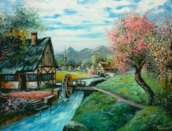 Painting titled ""In the spring at t…" by Tatyana Chuprina, Original Artwork, Oil