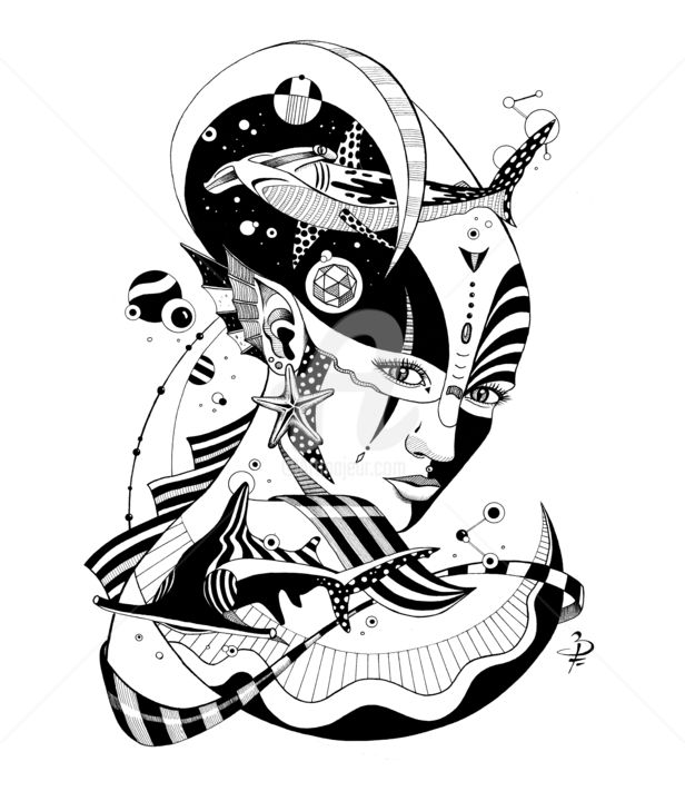 Dessin intitulée "Sphyrnidae sirène,…" par Baltus Artwork, Œuvre d'art originale, Encre