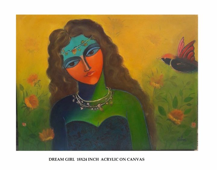 Painting titled "DREAM GIRL" by Chandrani Banerjee, Original Artwork, Acrylic