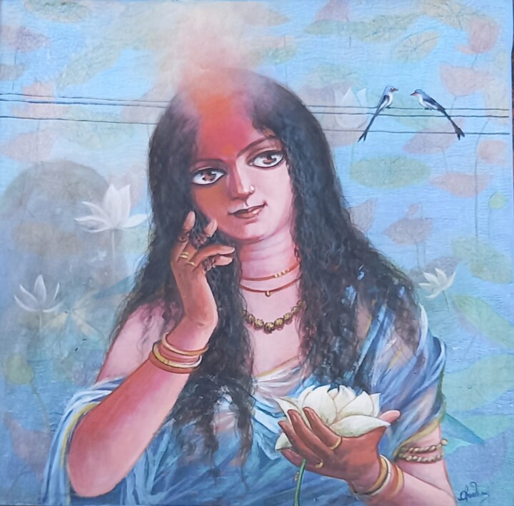 Peinture intitulée "DEVI 2" par Chandrani Banerjee, Œuvre d'art originale, Acrylique