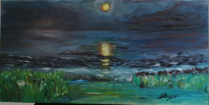 Peinture intitulée "La lune de feu" par Georges Bangard, Œuvre d'art originale, Huile