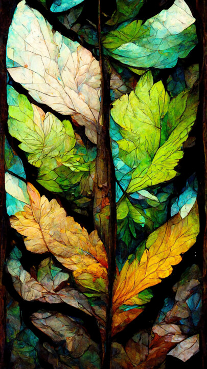 Digital Arts titled "Glass Leaf" by Bank3io, Original Artwork, Digital Painting