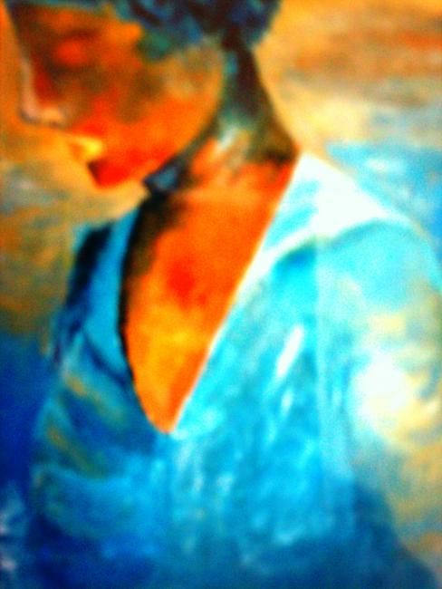 Peinture intitulée "femme bleu" par Houbaba, Œuvre d'art originale, Huile