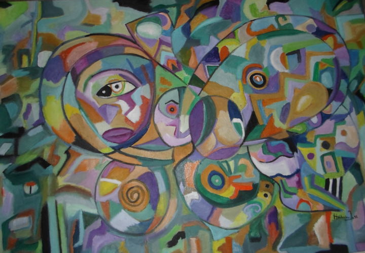 Painting titled "Regard intense" by Houbaba, Original Artwork, Acrylic