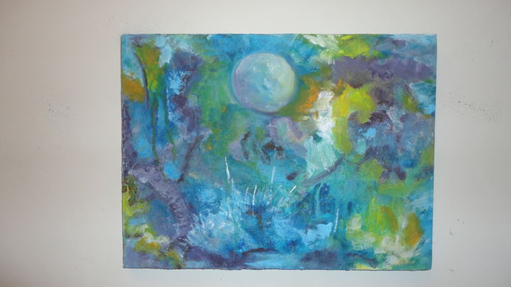 Peinture intitulée "lune bleue" par Houbaba, Œuvre d'art originale, Acrylique