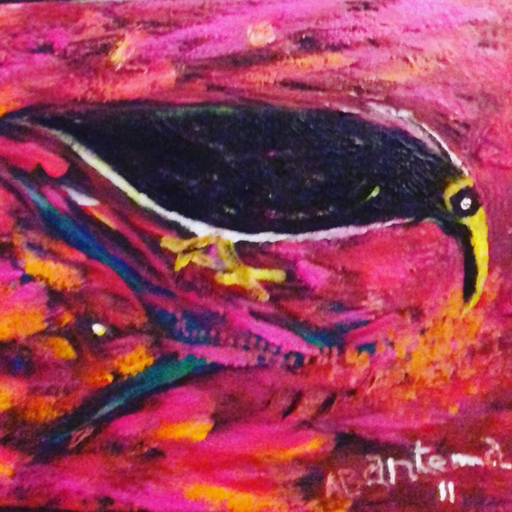 Painting titled "Oiseau  heureux" by Bantema, Original Artwork, Acrylic