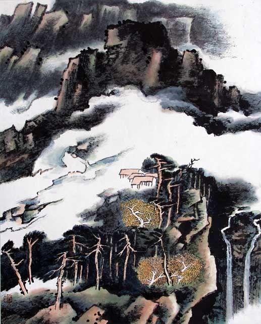 Картина под названием "刘万林中国山水画11" - 半影老人, Подлинное произведение искусства